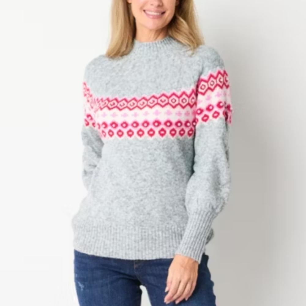 🆕️ ST JOHN'S BAY Heather Gray with Pearl Accents Cable Knit Sweater SIZE: XXL